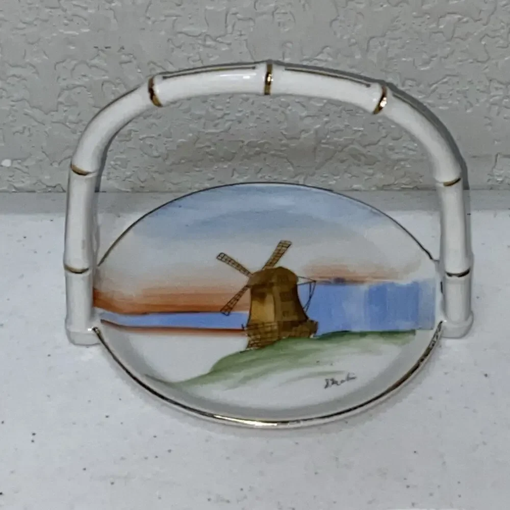 Vtg Lenwile Ardalt Hand Painted 3.5” Coasters With Caddy Occupied Japan Set Of 8